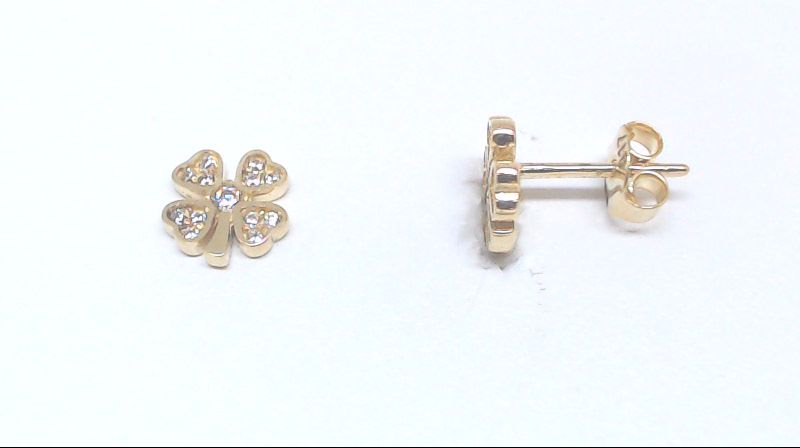 Boucles d'oreilles fixes trèfles, or jaune 10 carats, zircons incolores - EAS-1570-J - Exclusivités