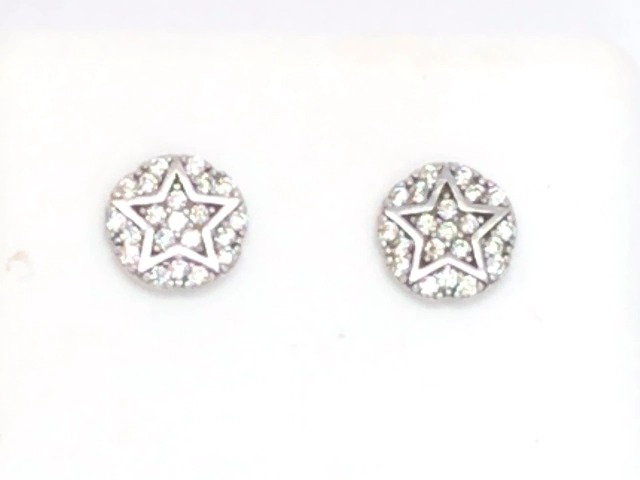 Boucles d'oreilles fixes étoiles, or blanc 10 carats, zircons incolores - EAS-1718-B - Exclusivités