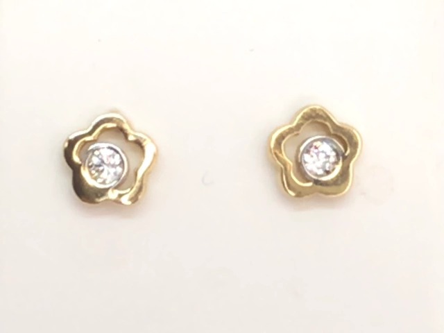 Yellow gold flower cz earrings - EAS-2865-J - Exclusivity