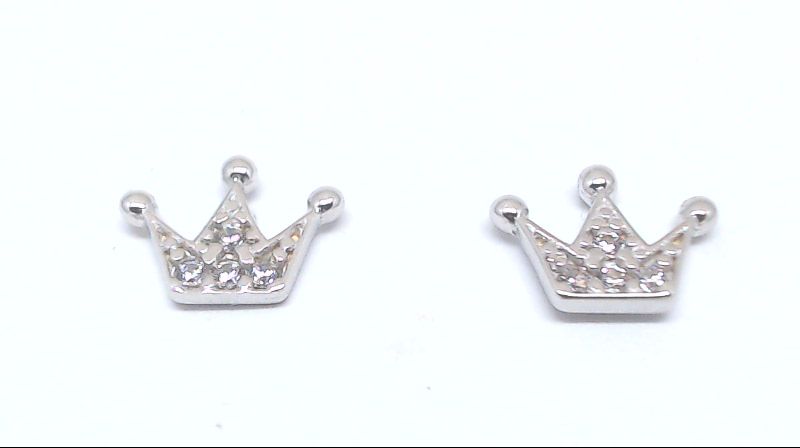 White gold zirconium crown fixed earrings - EAS-4770-B - Exclusivity