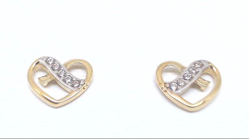 Boucles d'oreilles fixes coeurs, or jaune 10 carats, zircons incolores - EAS-5663-J - Exclusivités