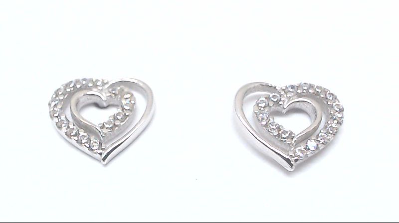 White gold zirconium heart fixed earrings - EAS-6836-B - Exclusivity