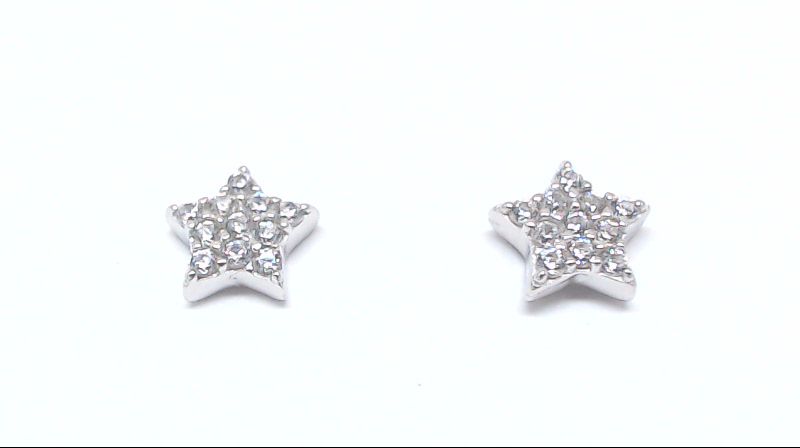 Boucles d'oreilles fixes étoiles, or blanc 10 carats, zircons incolores - EAS-7152-B - Exclusivités