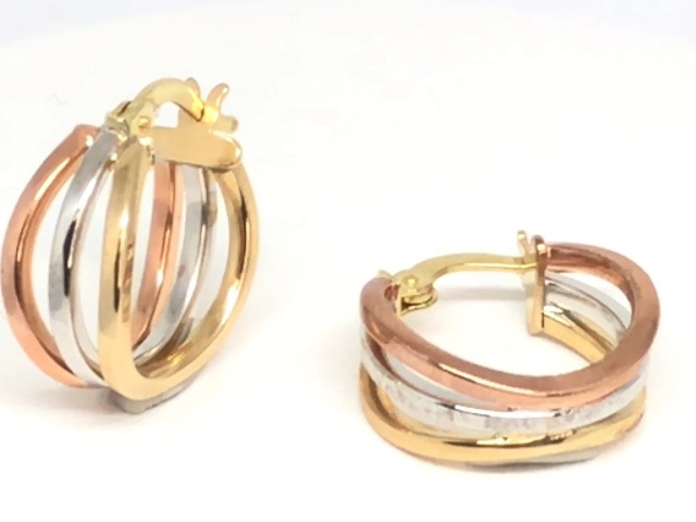 3-tone gold hoop earrings 3-strand style - EBT-262-3T - Exclusivity