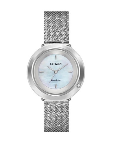 Montre eco-drive acier, diamant, fond nacré - EM0640-58D - Citizen