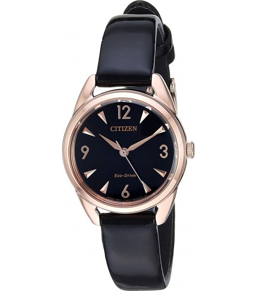 Montre eco-drive cuir noir, acier rosé, fond noir - EM0688-01E - Citizen