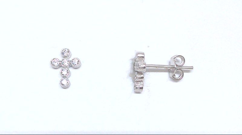 Boucles d'oreilles fixes croix, or blanc 10 carats, zircons incolores - ERT-147-B - Exclusivités