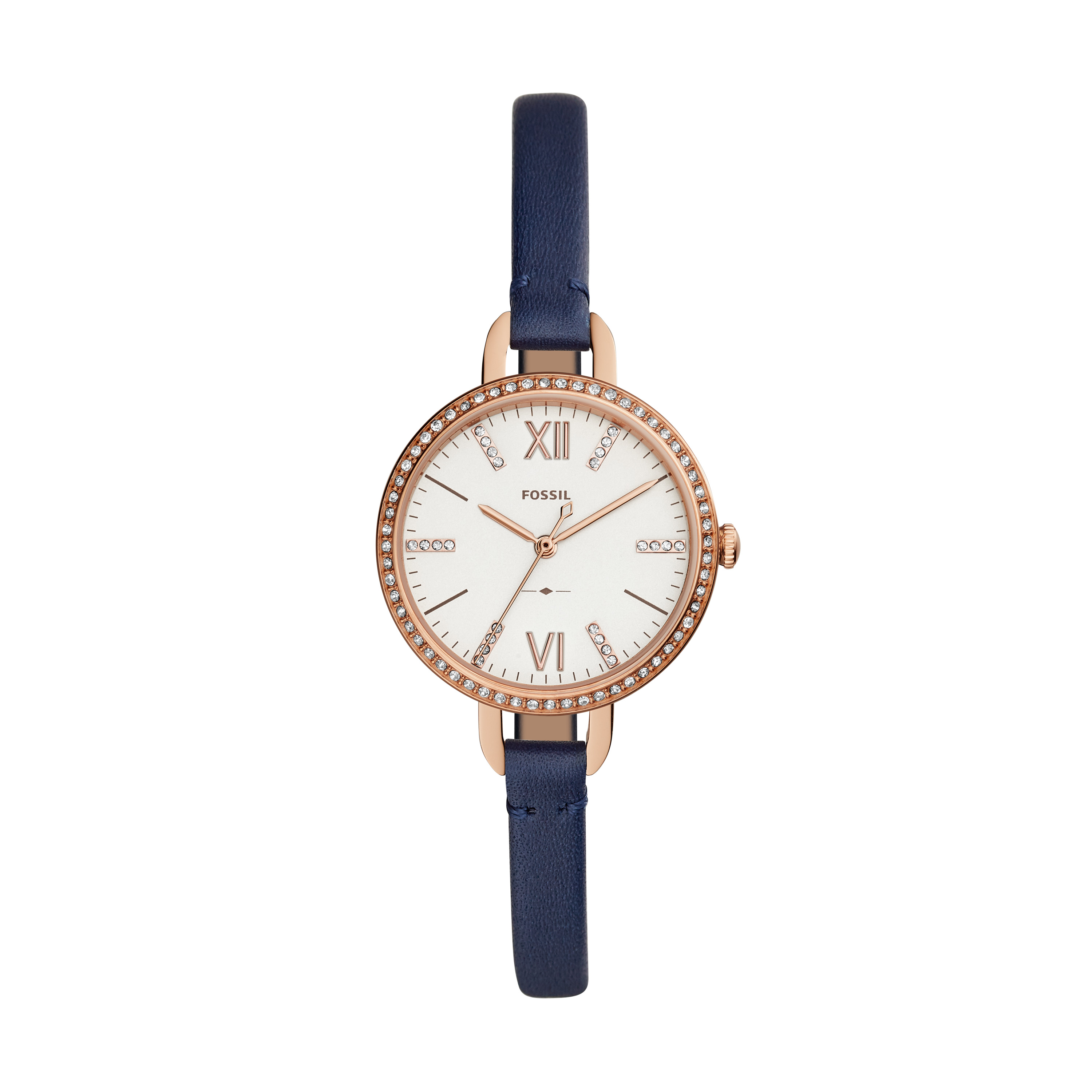 Women;s navy leather, pink steel watch - ES4403 - Fossil