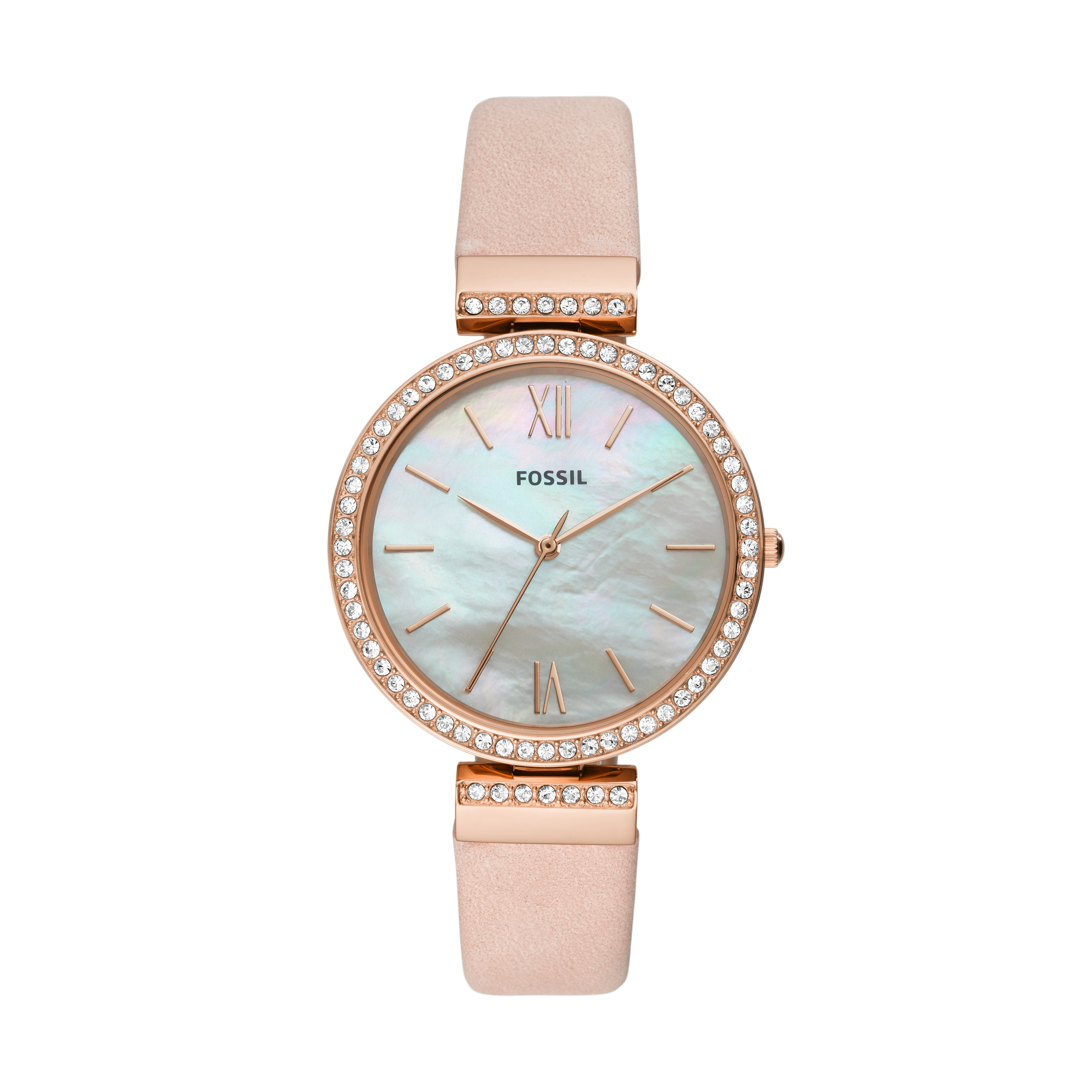 Women's pink leather, pink steel, and cz watch