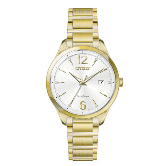 Women's golden steel white background watch - FE6102-53A - Citizen