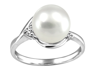 Bague or blanc, perle, 7 pts dia tot, certificat - FIJ2788-05 - Beverly Hills