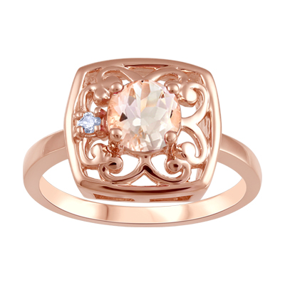 Bague or rose morganite 2 pts dia certif