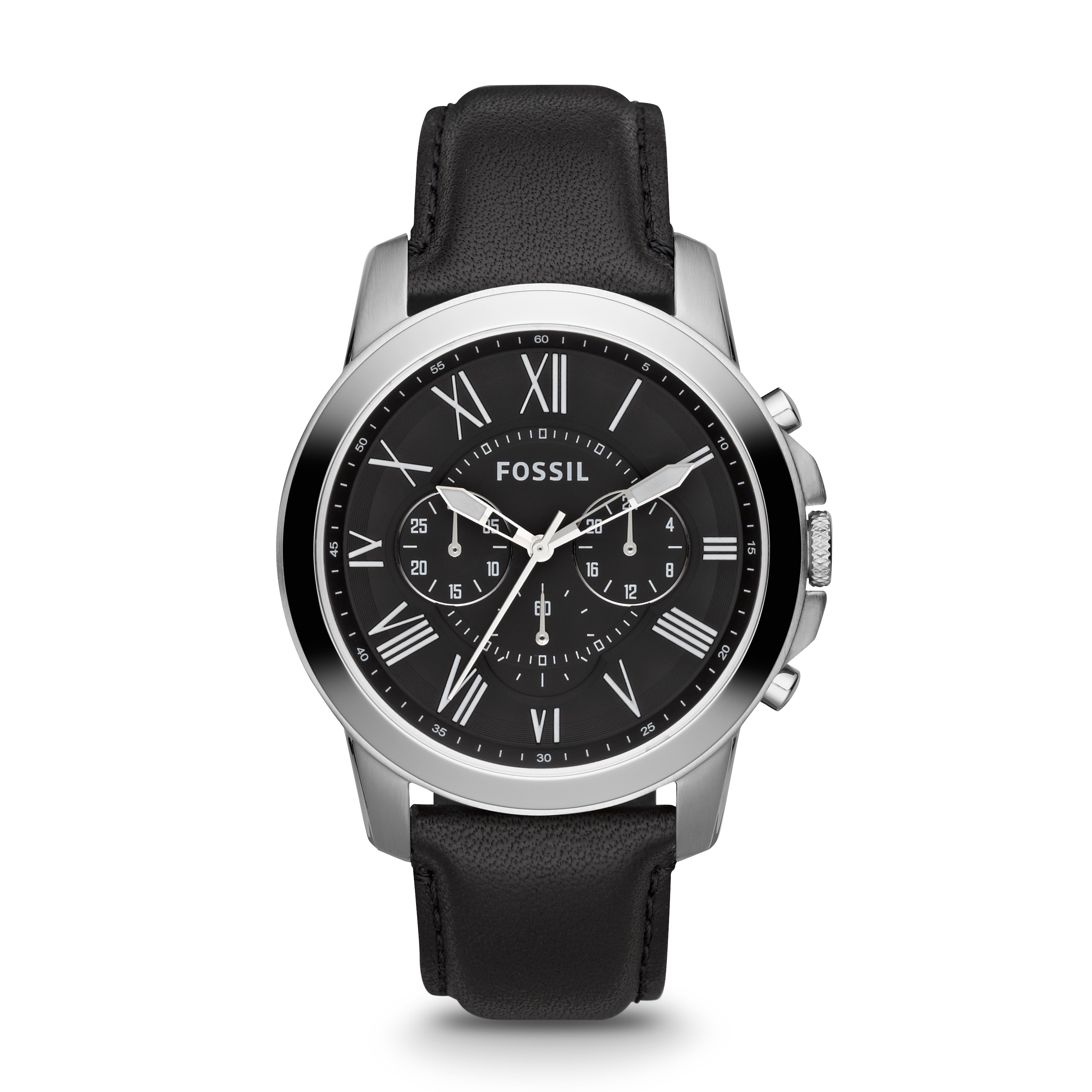 Montre cuir noir, acier, fond noir