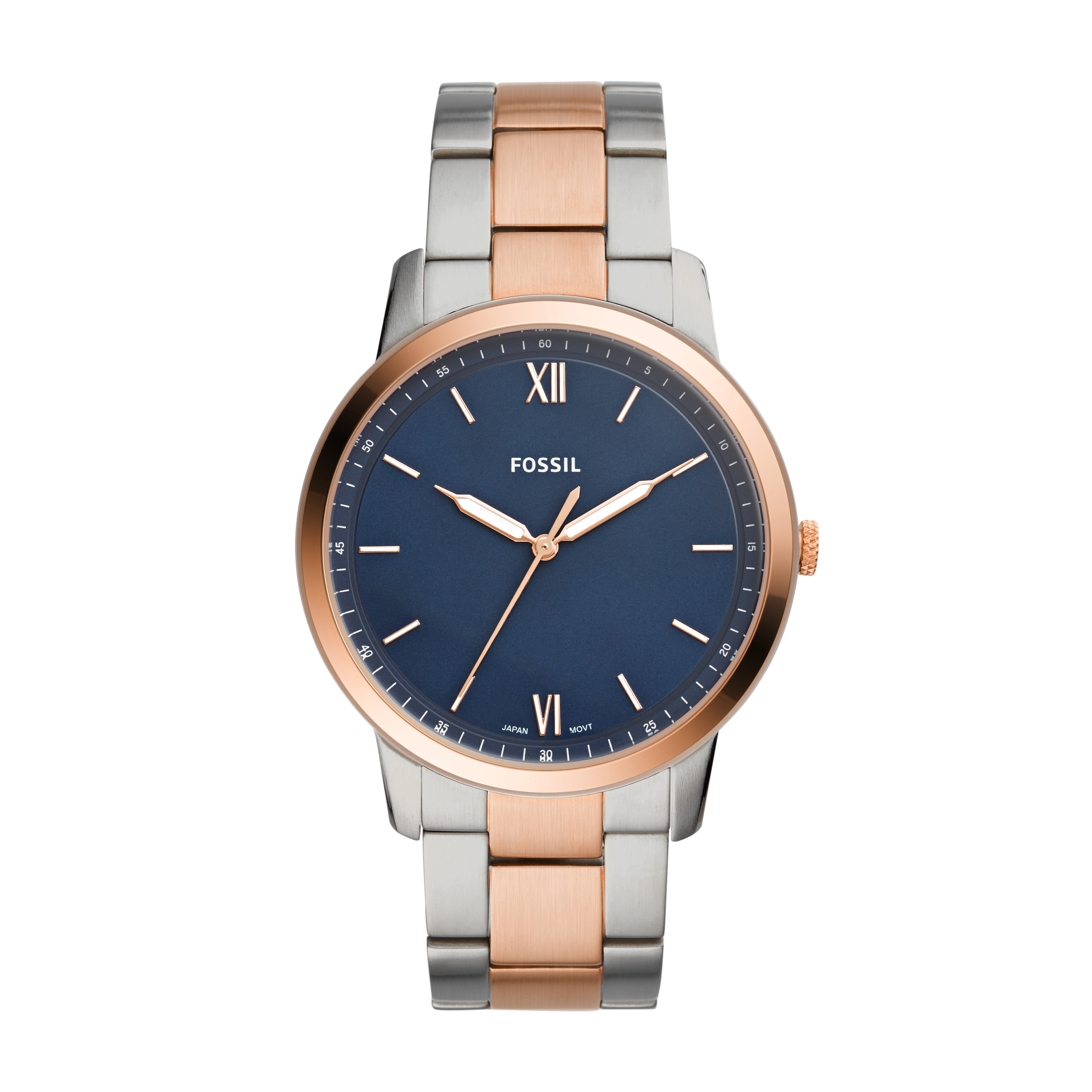 Montre acier 2 tons (blanc/rose), fond bleu - FS5498 - Fossil