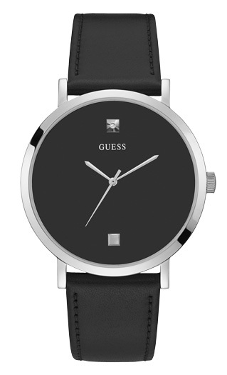 Stainless steel watch, black leather, black dial, diamond - GW0009G1 - Guess