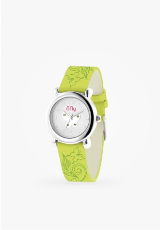 Montre pour enfant cuir vert aout fleur