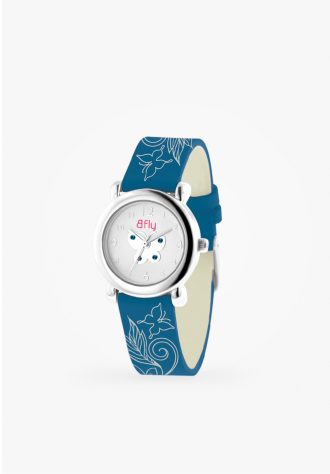 Children's blue leather butterfly watch