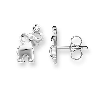 Silver elephant fixed earrings with zirconium