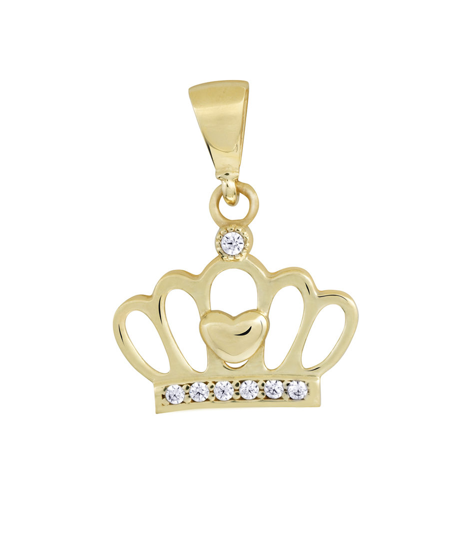 Pendentif couronne, or jaune, zircons