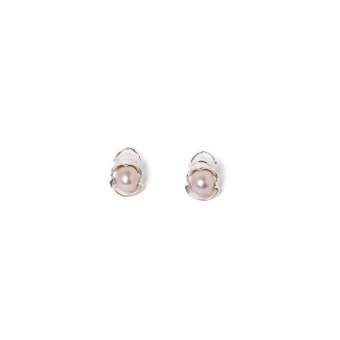 Boucles d'oreilles fixes scarabées, argent rhodié, perles culture rose