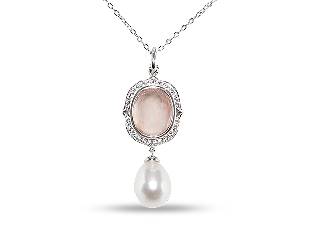 Perle d'eau douce 9-10 mm & quartz rose