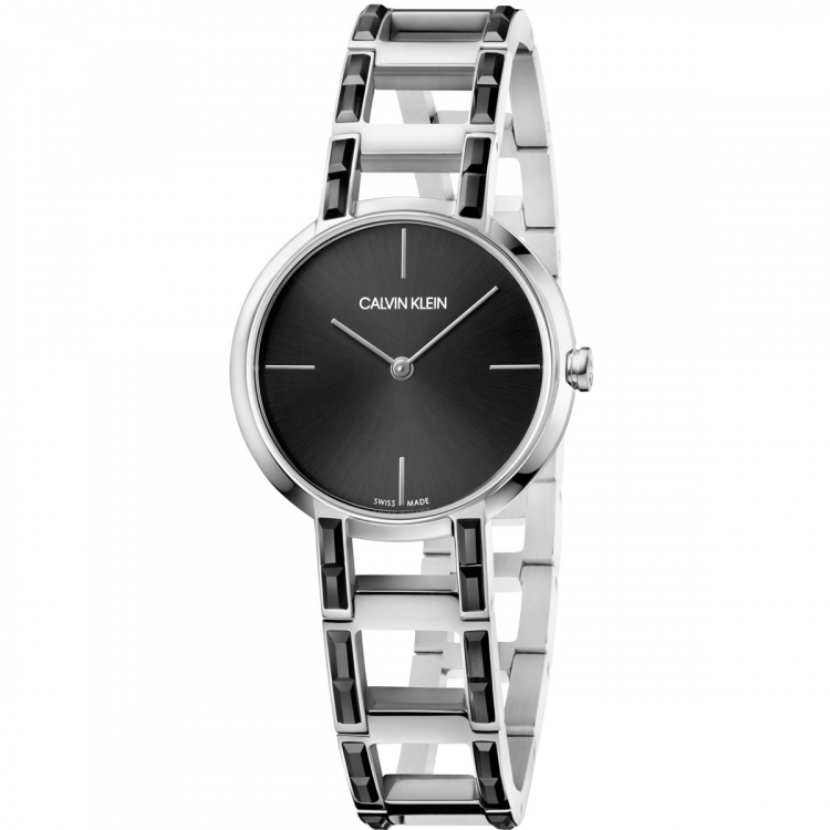 Women's steel and black zirconia watch