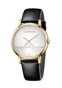 Men's golden steel and leather watch - K9H2X5C6 - Calvin Klein