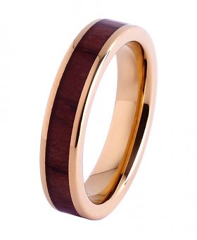 Golden steel and wood ring - KT009 - Konifer