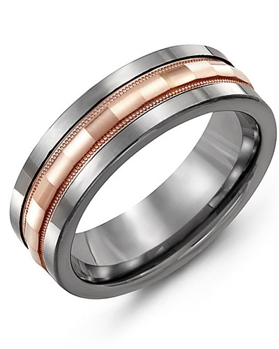 Jonc tungsten et or rose 10 kt 7 mm