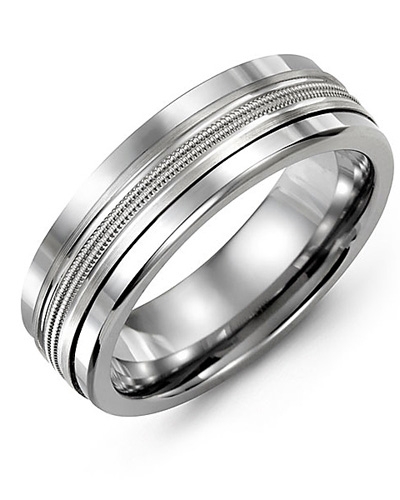 Jonc tungsten et or blanc 10 kt 9 mm