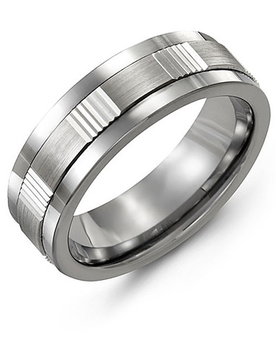 Jonc tungsten et or blanc 10 kt 7 mm