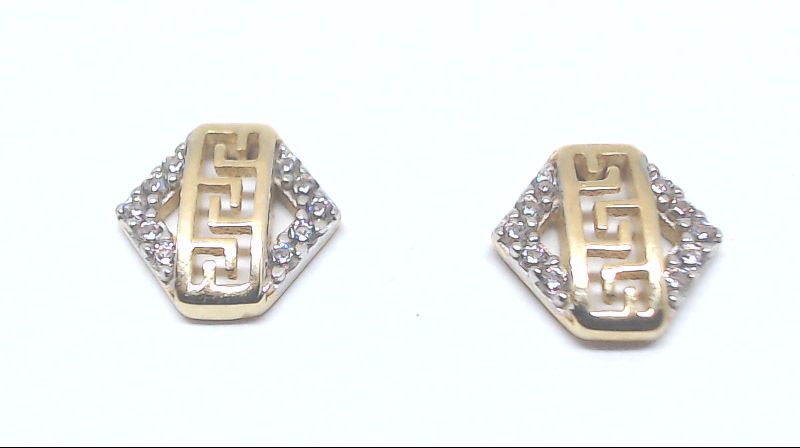 Boucles d'oreilles fixes de style Versace, or jaune 10 carats, zircons incolores - MAS-255-J-BO - Exclusivités