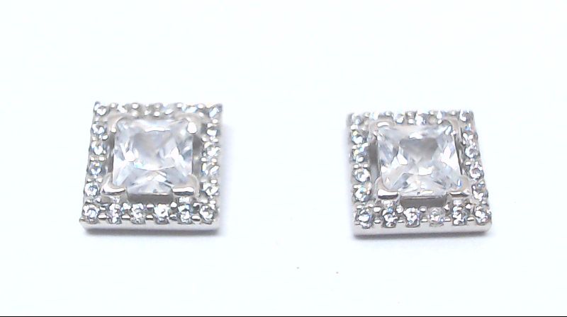 White gold square zirconium fixed earrings