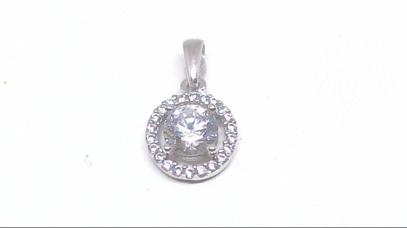 Pendentif rond, or blanc 10 carats, zircons incolores - MAU-35-B-P - Exclusivités