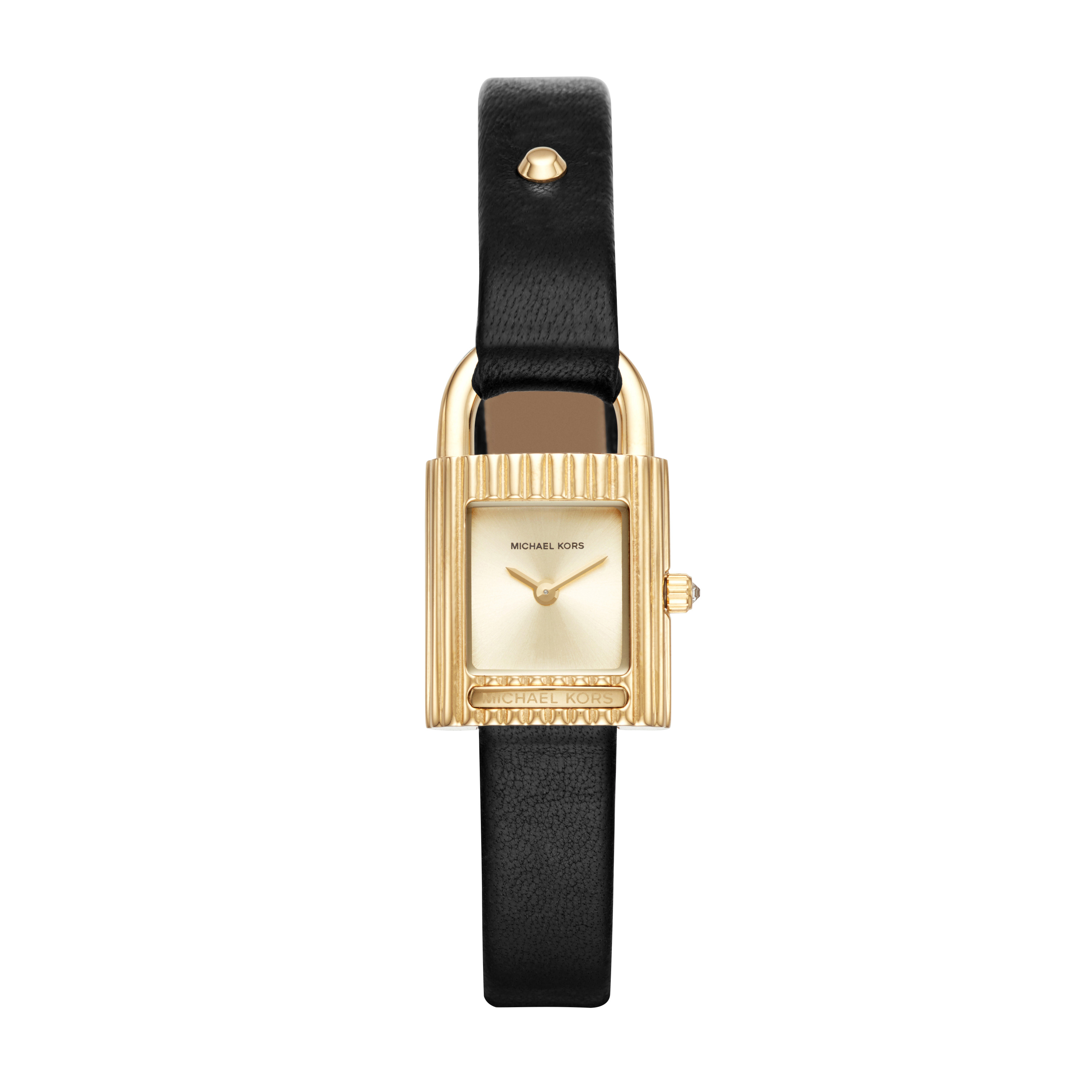 Women's golden steel, black leather watch - MK2692 - Michael Kors