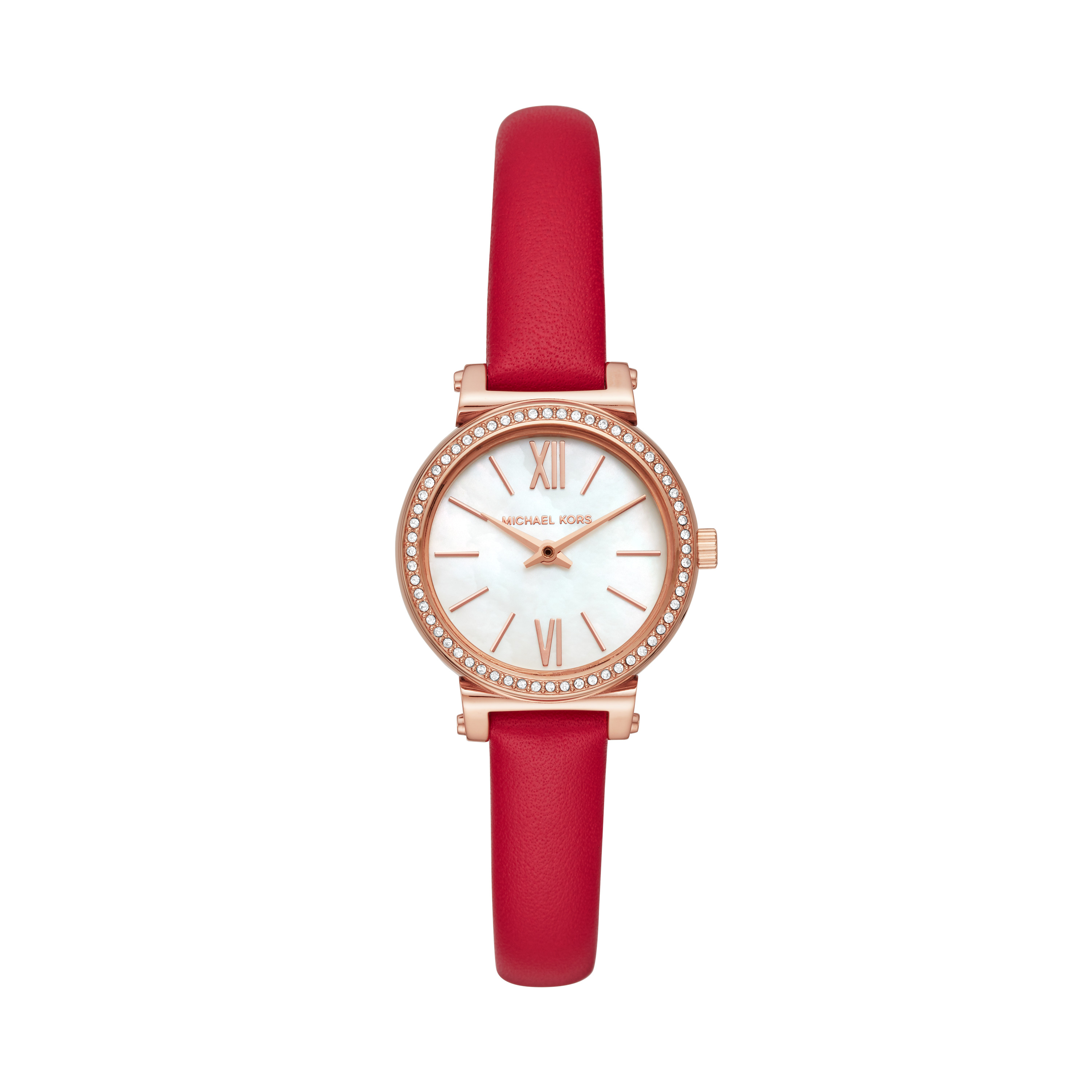 Montre femme cuir rouge acier rosé cz