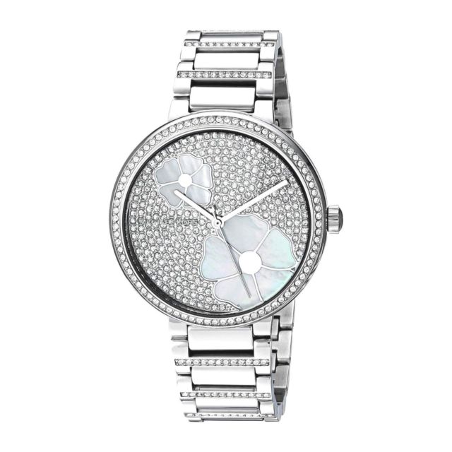 Montre acier, fond fleuri, zircons - MK3835 - Michael Kors