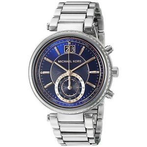 Women's steel, midnight blue background and cz watch