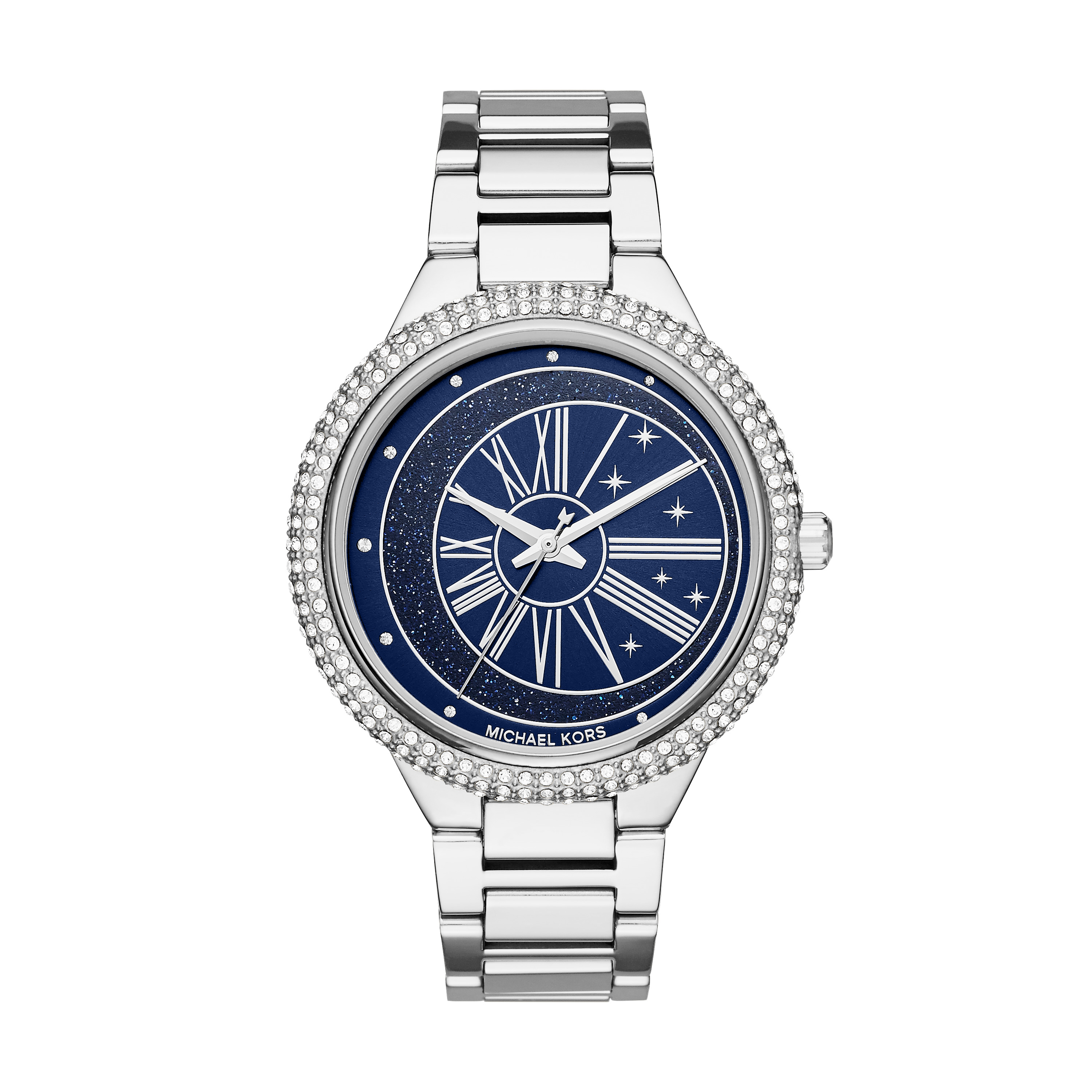 Women's steel, midnight blue background watch