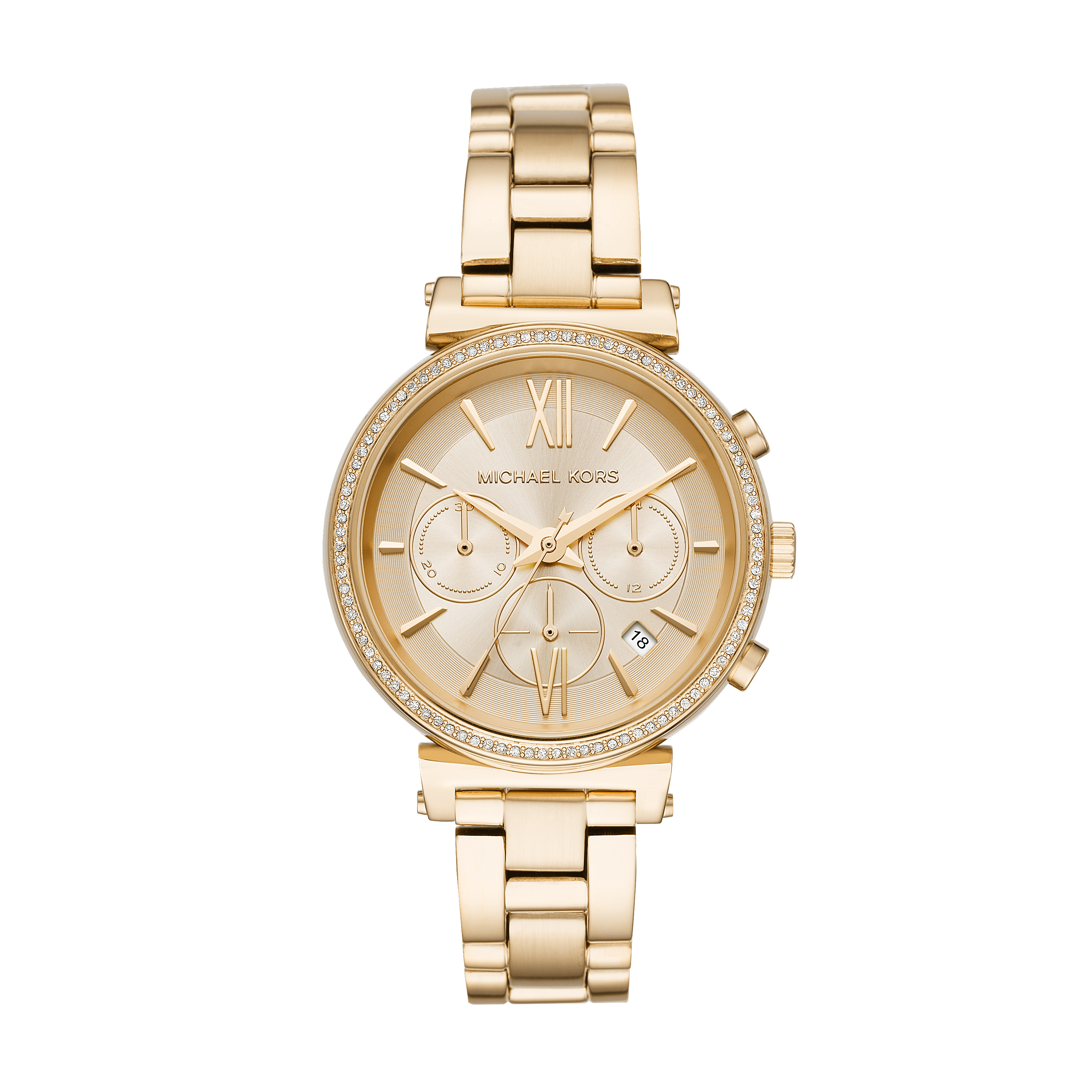 Women's golden steel and cz watch