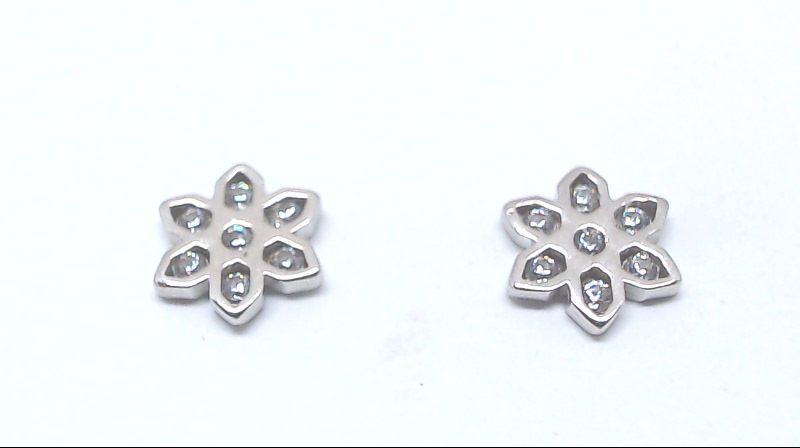 Boucles d'oreilles fixes fleurs, or blanc 10 carats, zircons incolores