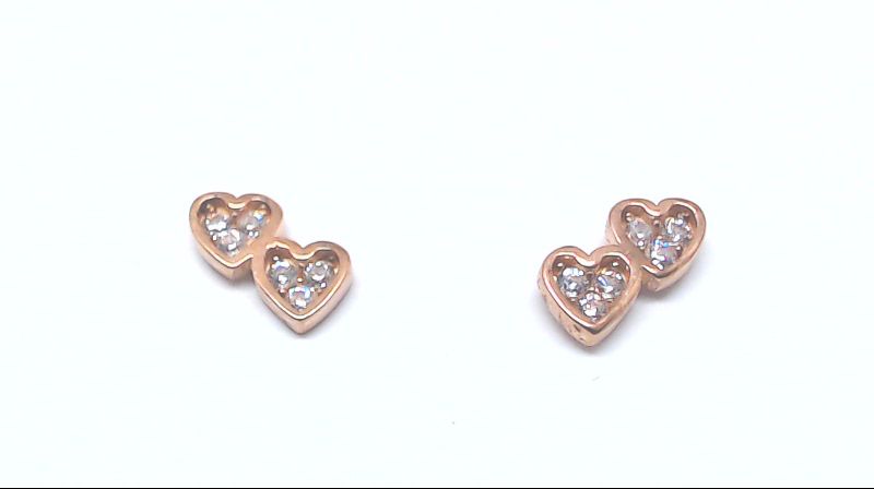 Boucles d'oreilles fixes coeurs, or rose 10 carats, zircons incolores - MNM-289-R-BO - Exclusivités