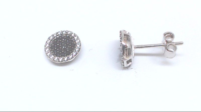 Boucles d'oreilles fixes rondes, or blanc 10 carats, zircons noirs et blancs - MOZ-272-B-BO - Exclusivités