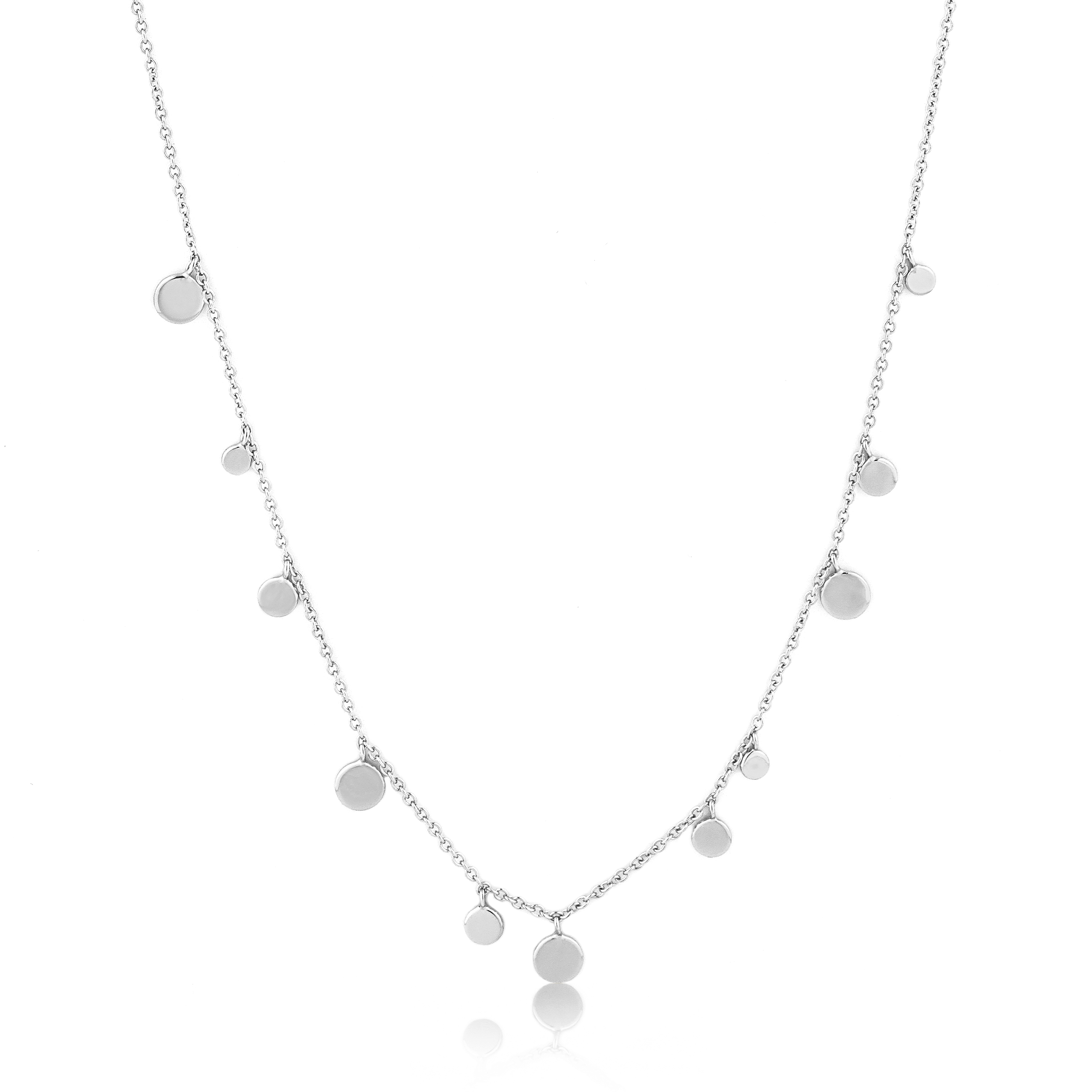 Rhodium-plated silver geometry mixed disc necklace