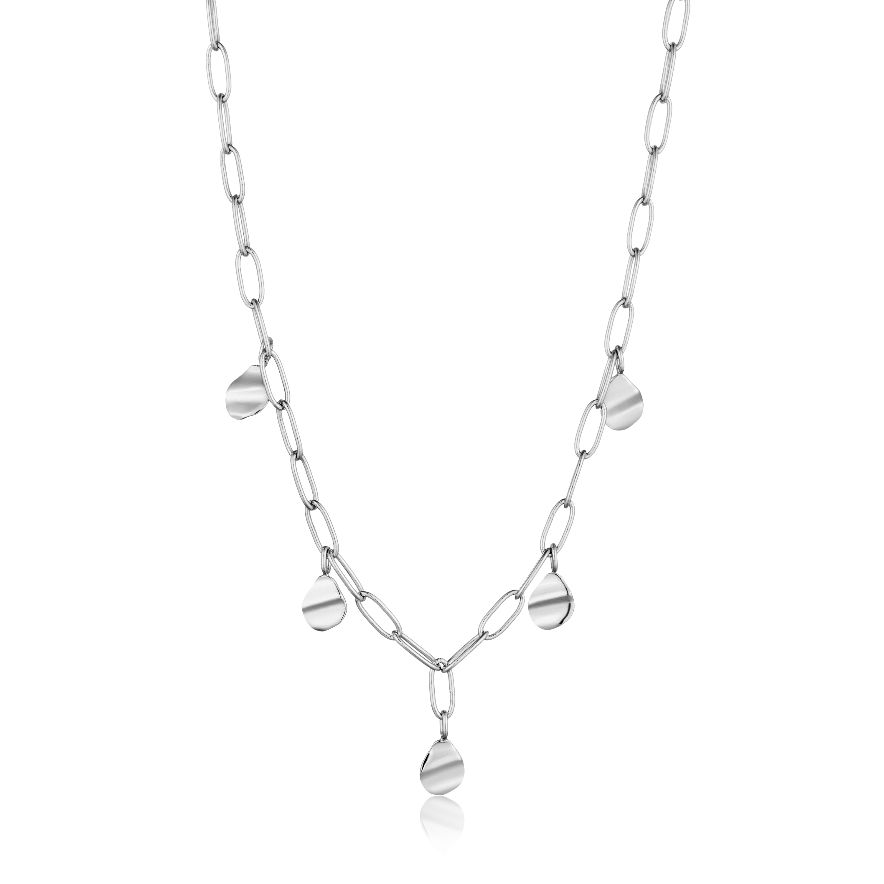 Rhodium-plated silver crush drop discs necklace