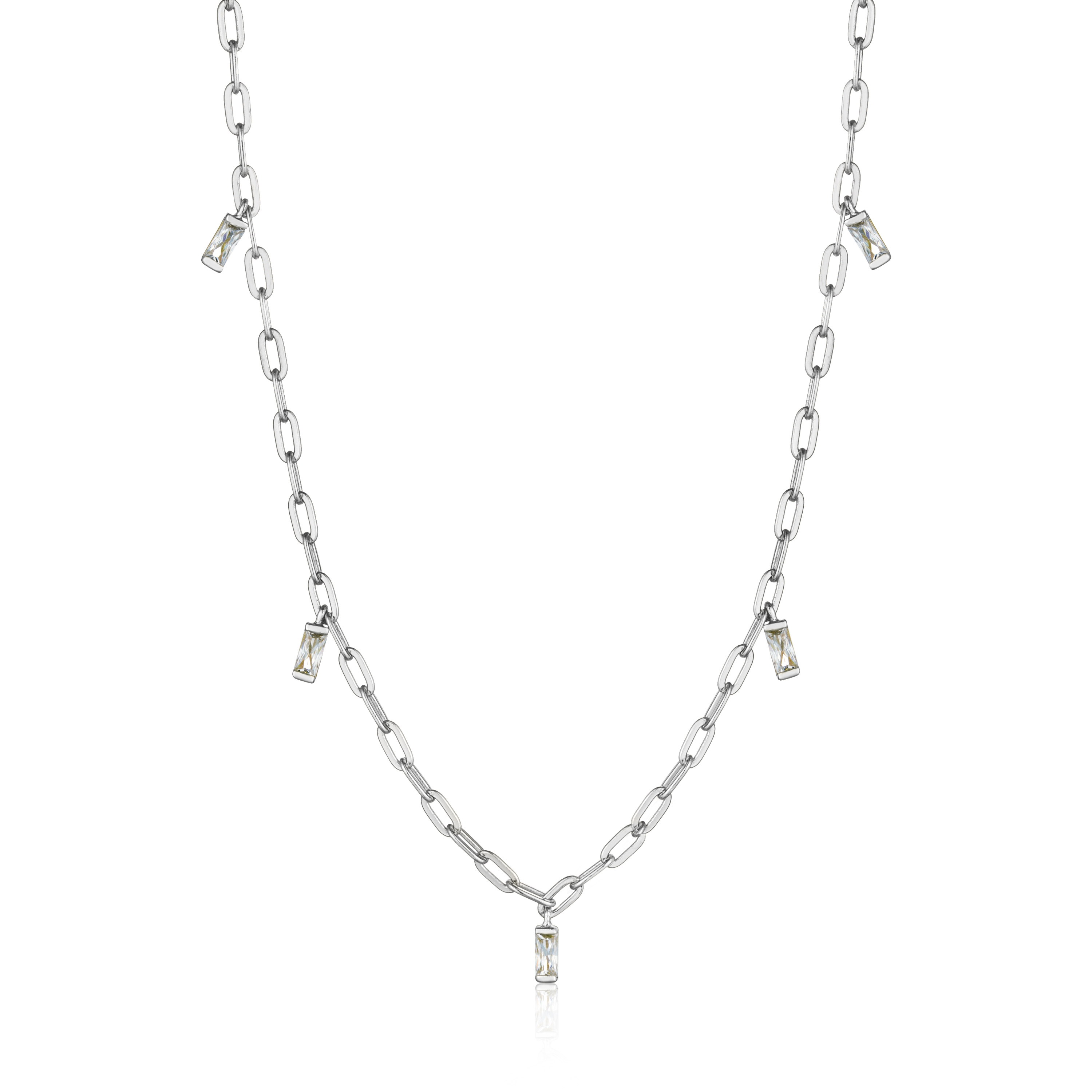 Rhodium-plated silver necklace with zirconium - N018-02H - Ania Haie