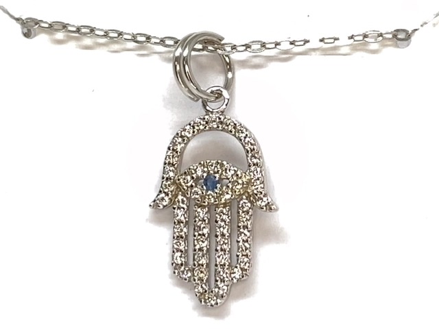 Pendentif main de fatima, argent, zircons - N1561 - Création Gl