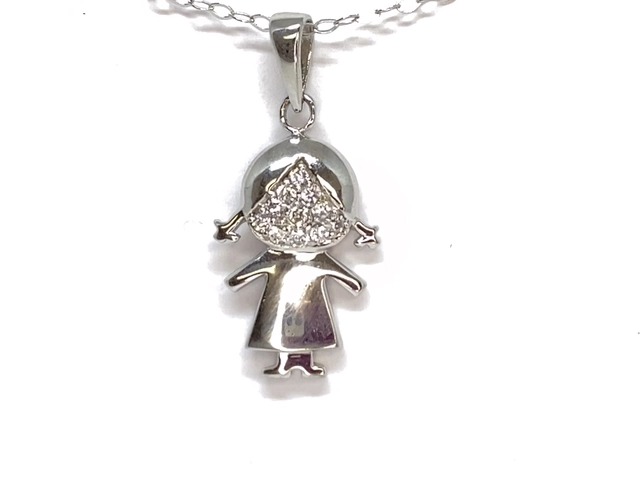 Pendentif fillette, argent, zircons