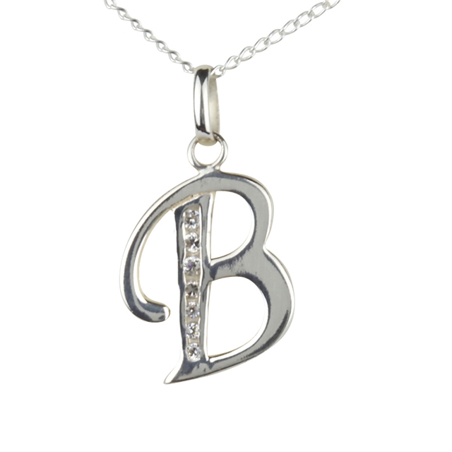 Pendentif lettre b, argent, zircons - N3762-B - Création Gl