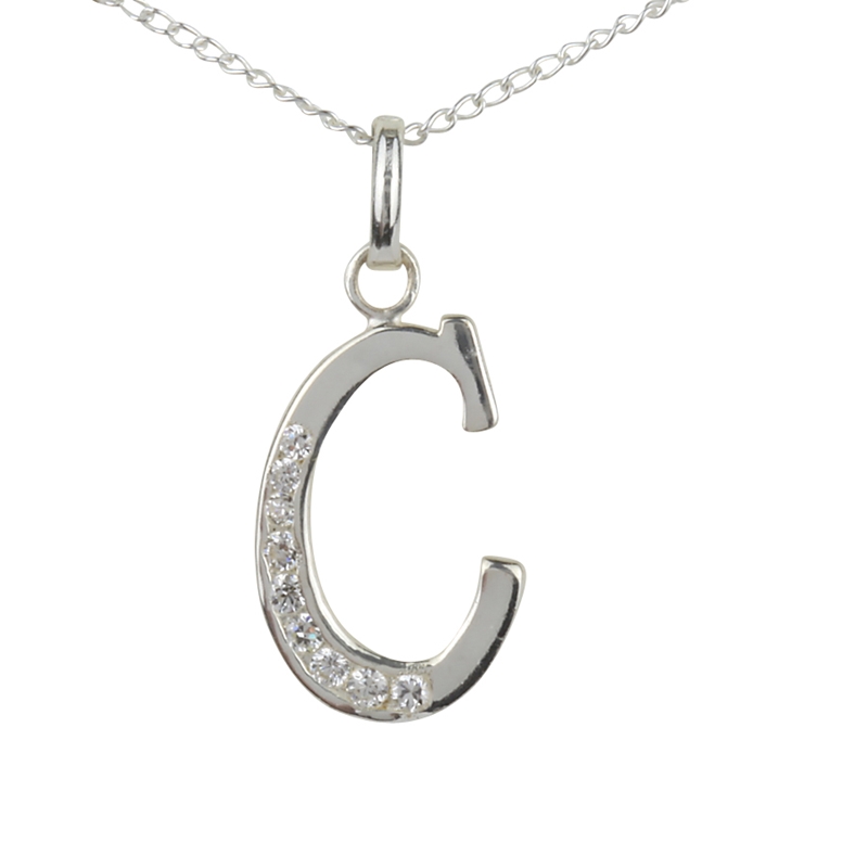 Pendentif lettre c, argent, zircons - N3762-C - Création Gl